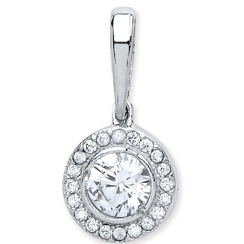 9ct White Gold Halo Style Cubic Zirconia Pendant