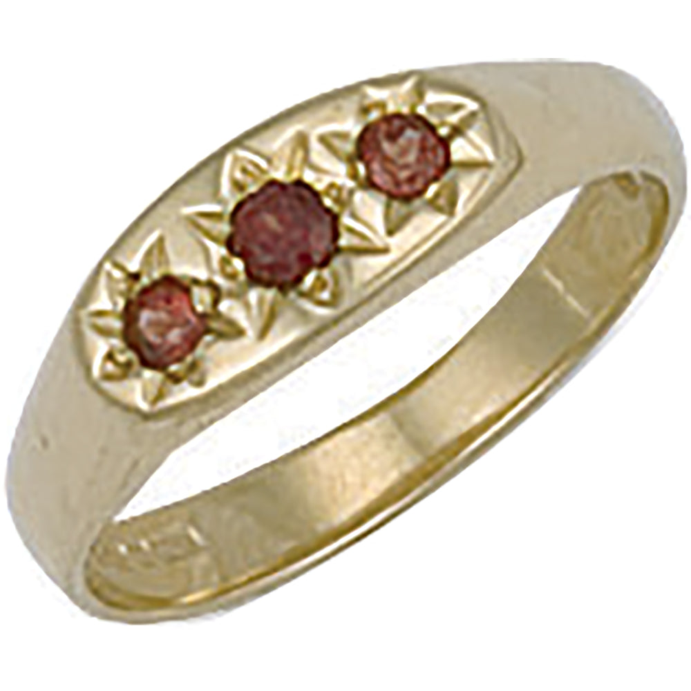 9ct Yellow Gold Garnet 3 Stone Baby Gipsy Ring