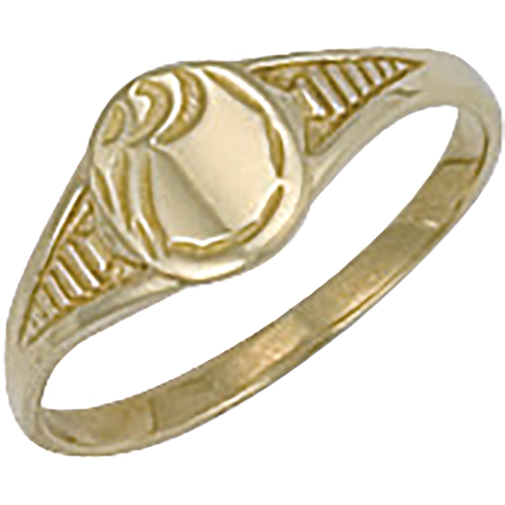 9ct Yellow Gold Baby Engraved Oval Signet Ring