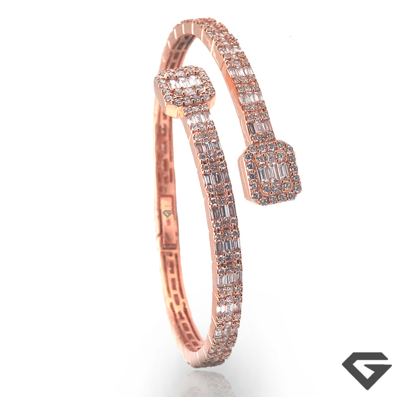 Diamond Crossover Bangle set "One" 9ct Baguette Rose