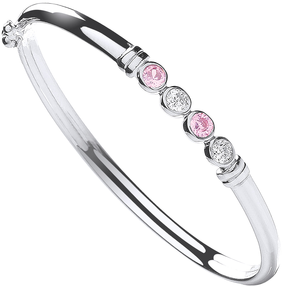 Silver Baby White & Pink Cubic Zirconia Bangle