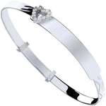 Silver Baby ID with Cubic Zirconia Heart Expandable Bangle