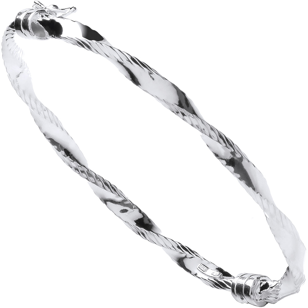 Silver Twisted Ribbed Edge Hollow Hinged Bangle