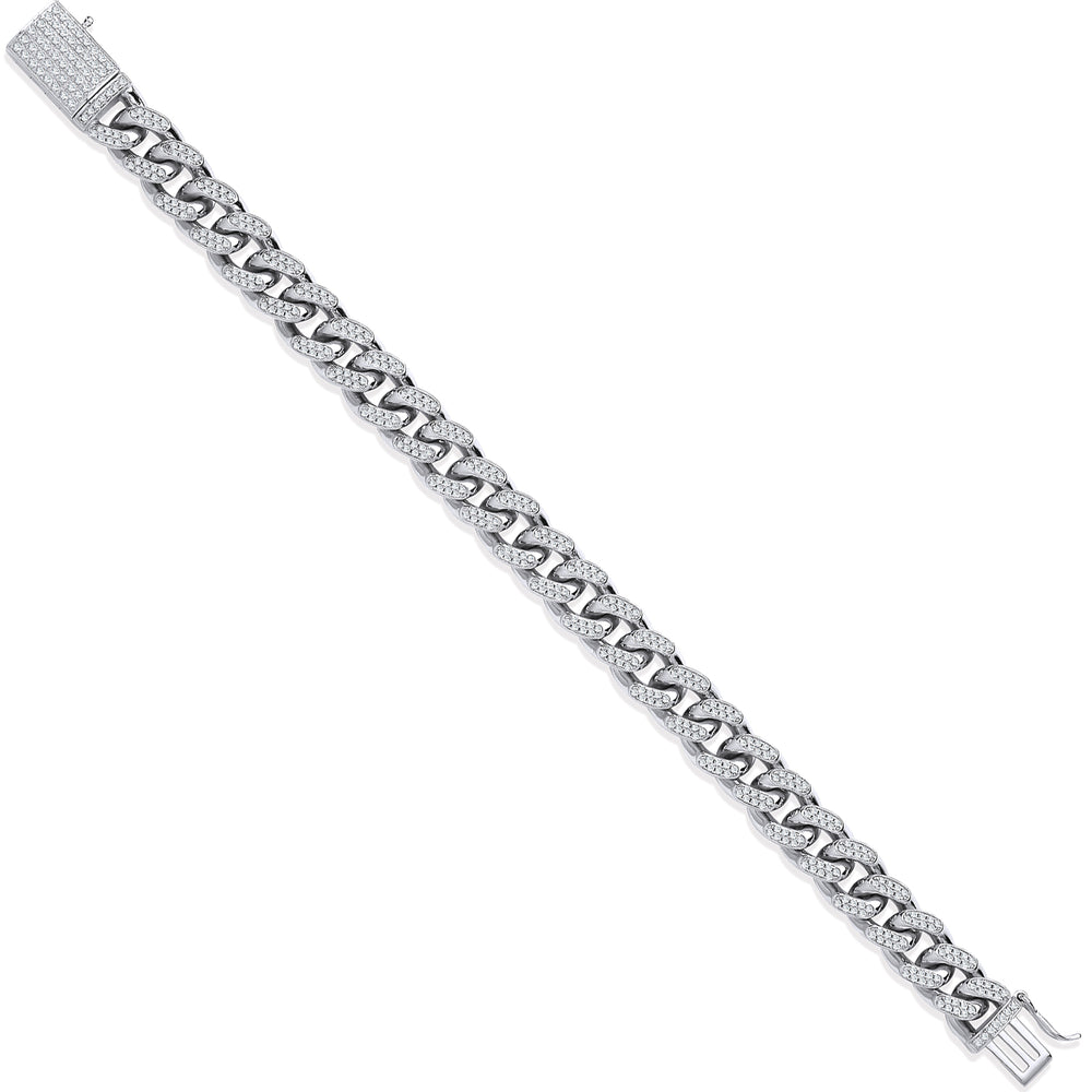 Silver Cuban Curb Link with Cubic Zirconias Gents Bracelet