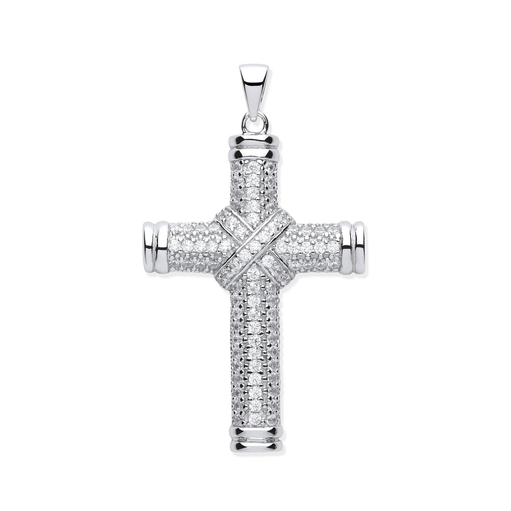 Silver Fancy Cubic Zirconia Kiss Cross