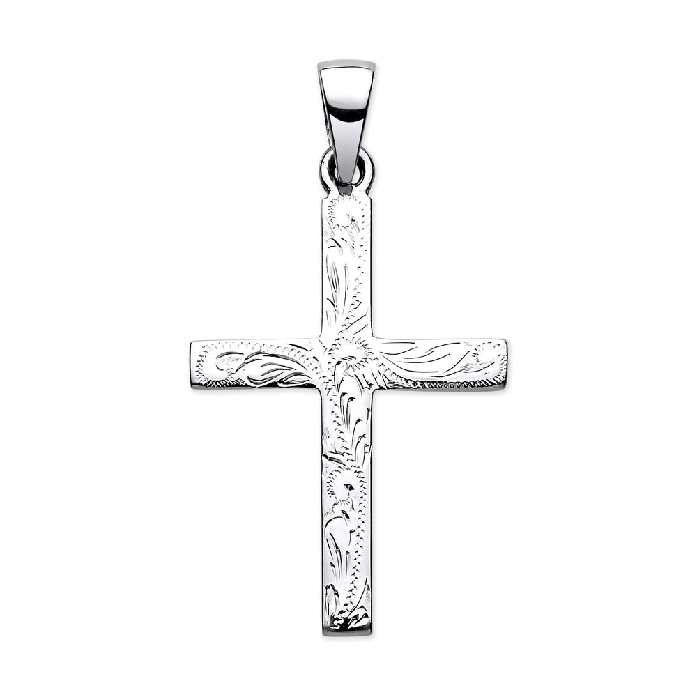 Silver Solid Cross with Design and Plain Back