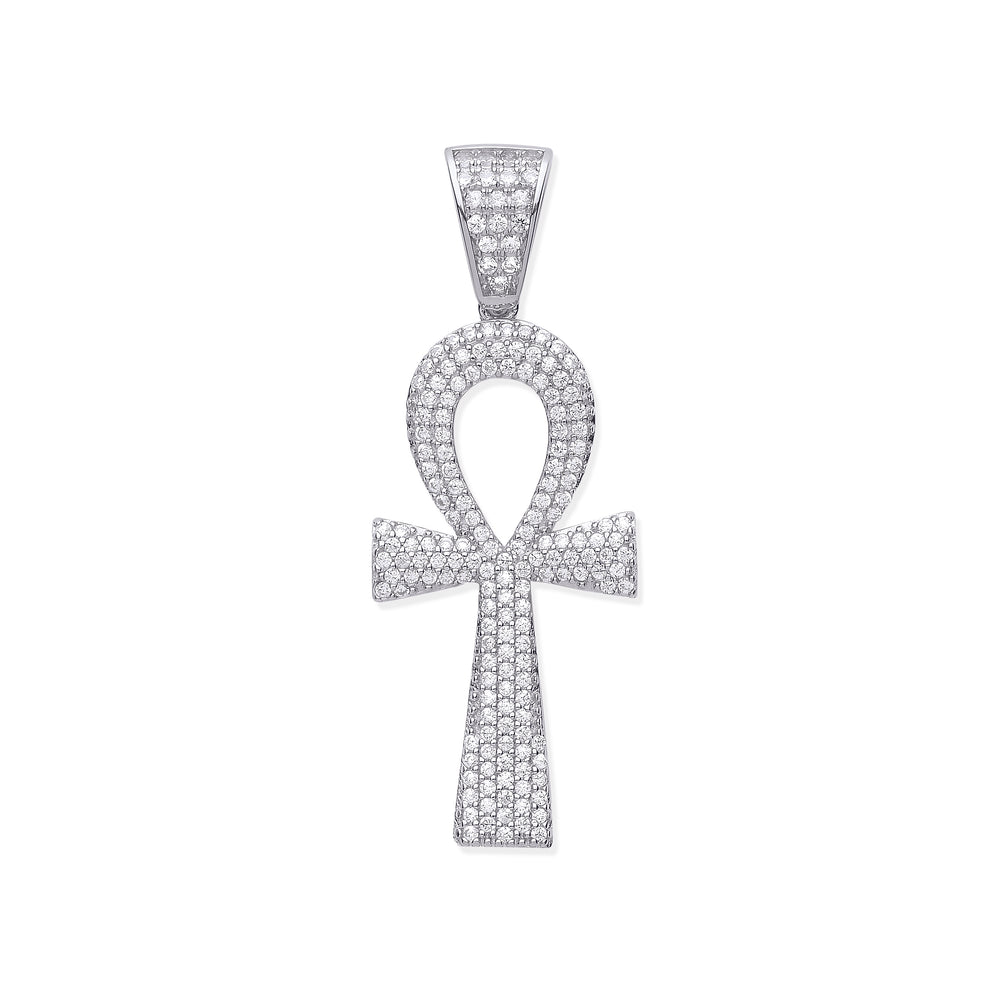 Silver Cubic Zirconia Ankh Cross - Key of Life