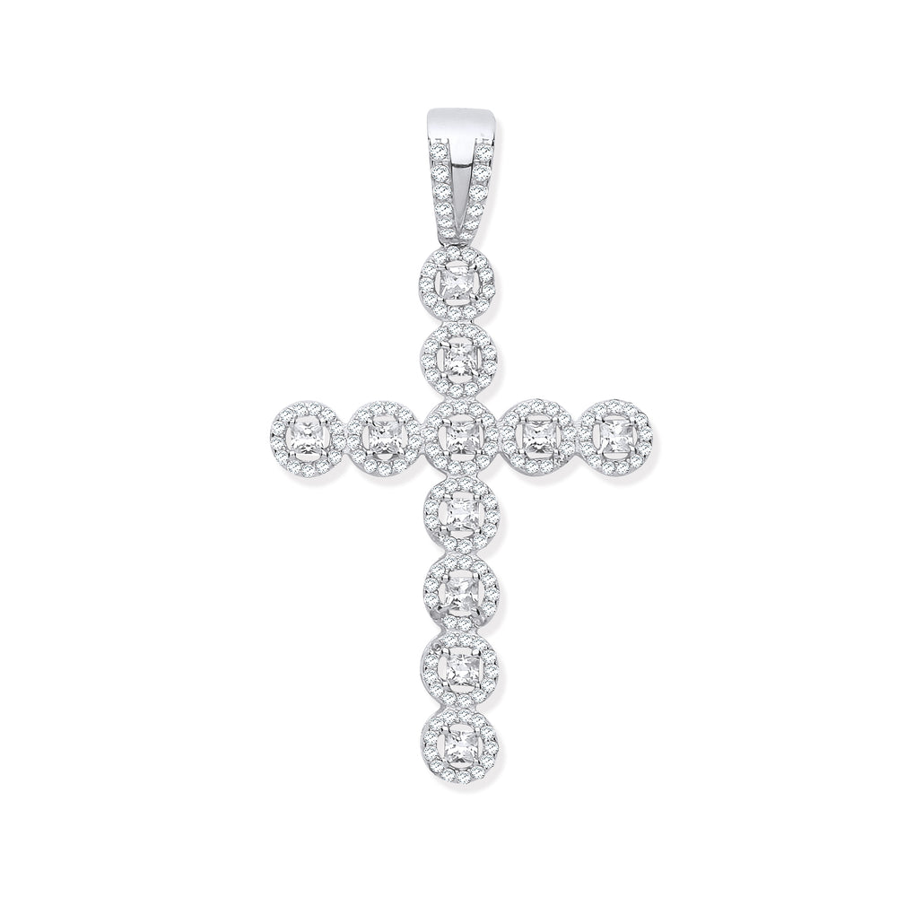 Silver Cubic Zirconia Halo Style Fancy Cross