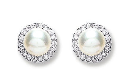 Silver Pearl & Cubic Zirconia Stud Earrings