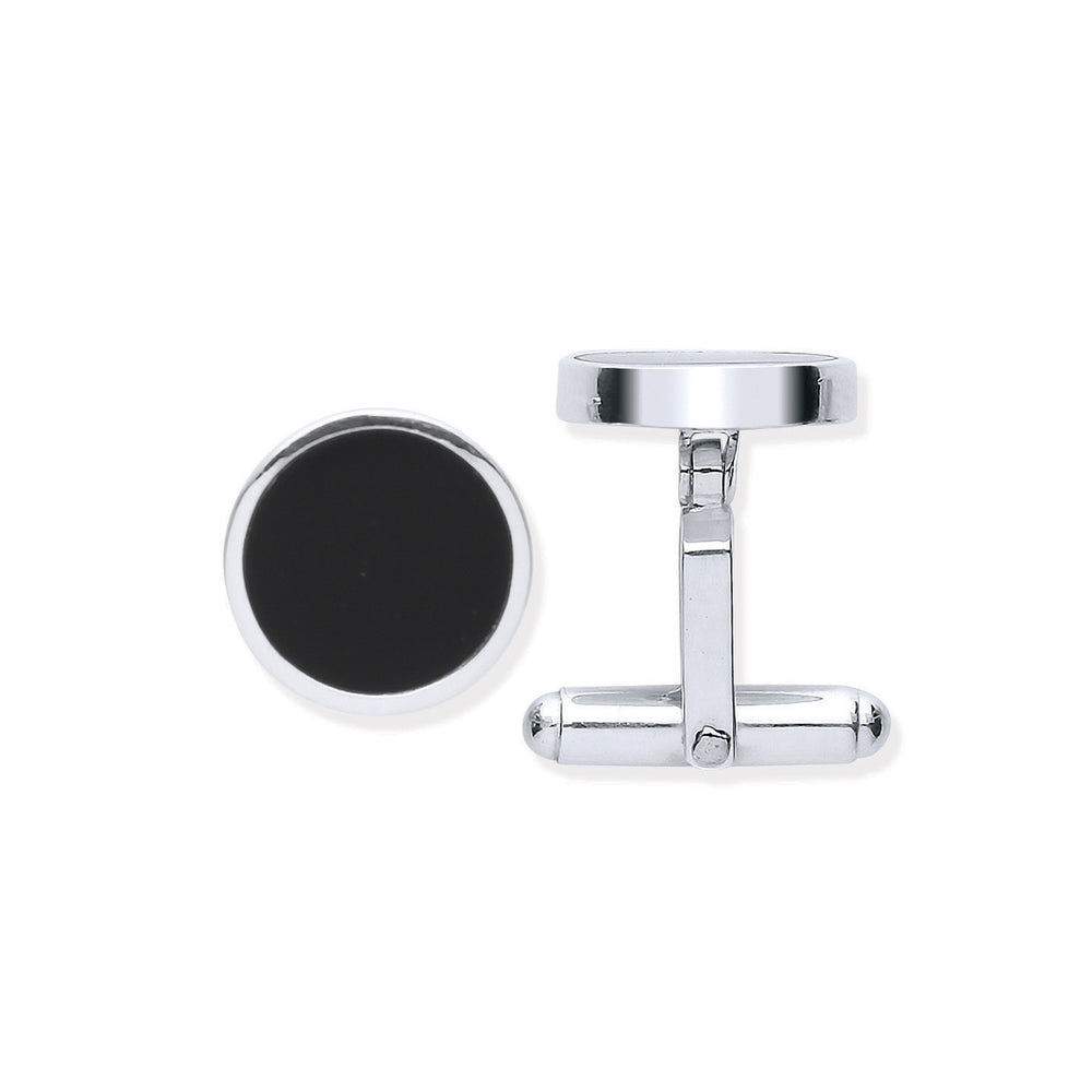 Silver Black Onyx Round Cufflinks