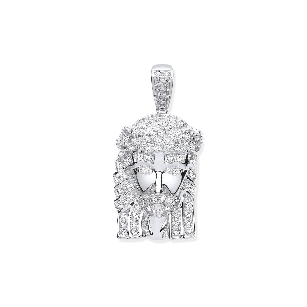 Silver Cubic Zirconia Jesus Pendant