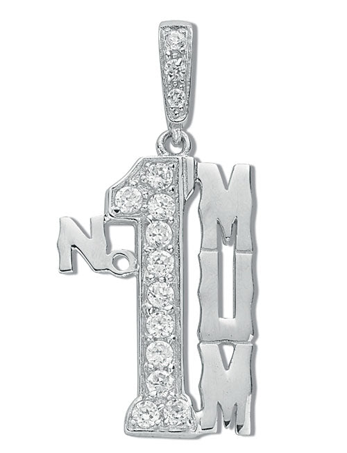 Silver Cubic Zirconia No 1 Mum Drop Pendant