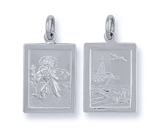 Silver Double Sided Rectangular St Christopher Pendant