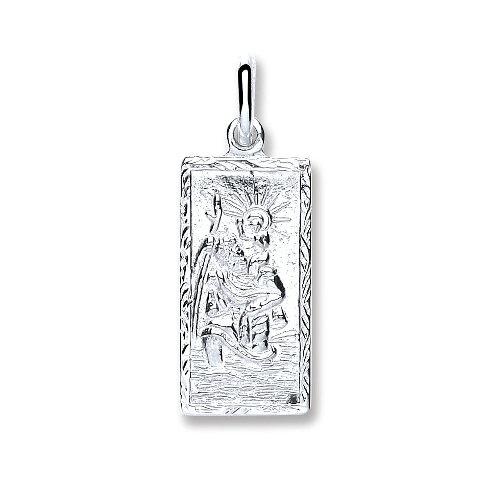 Silver Rectangle St Christopher Plain Back Pendant