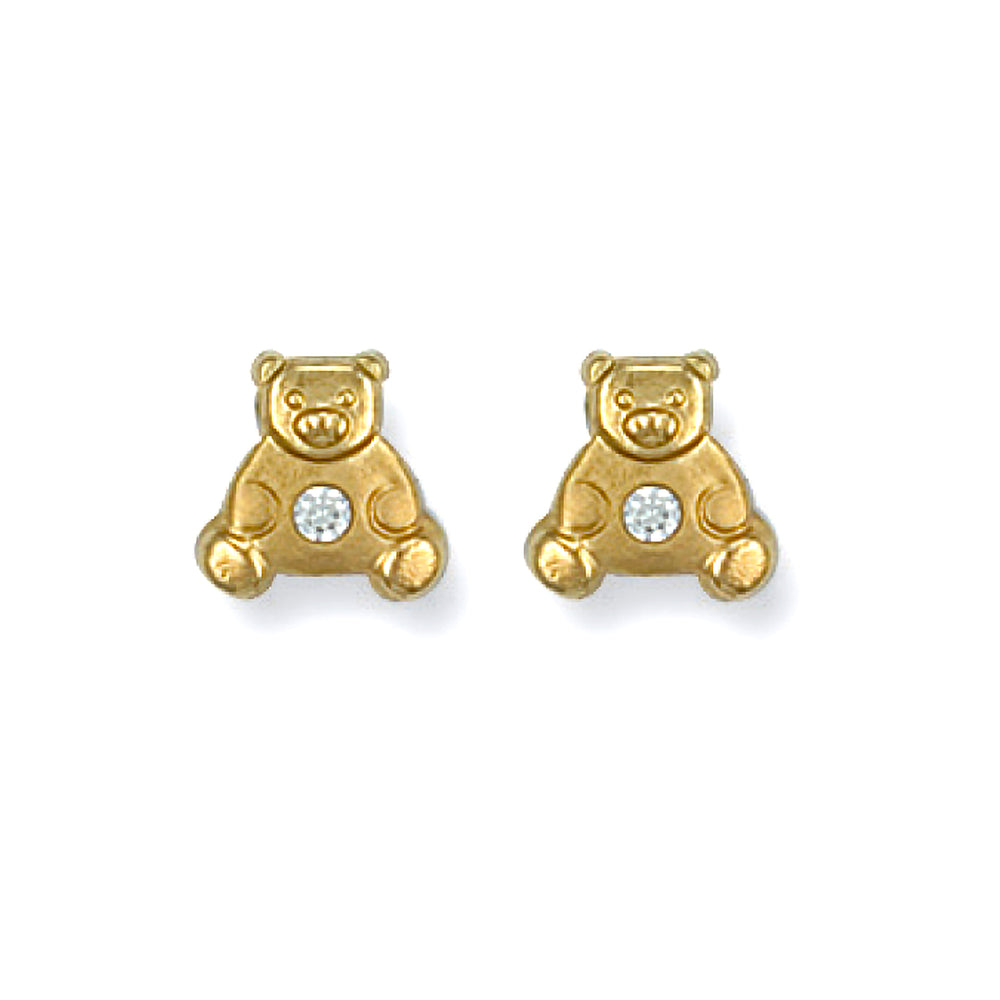 9ct Yellow Gold Cubic Zirconia Teddy Bear Studs