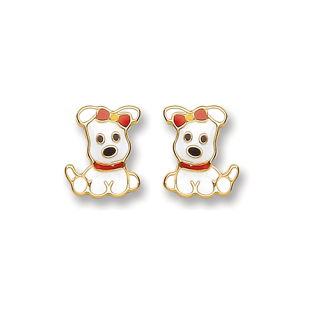 9ct Gold Enameled Puppy Stud