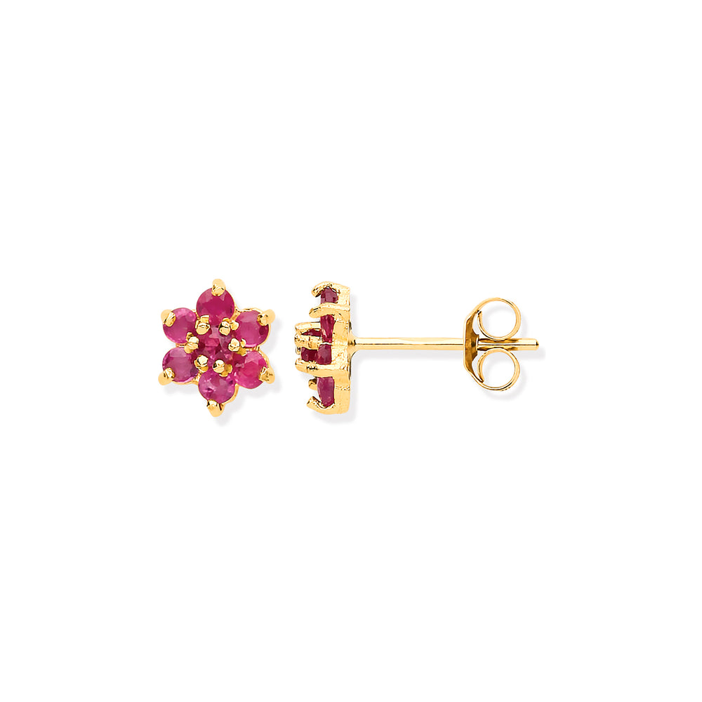 9ct Y/G Ruby Flower Studs