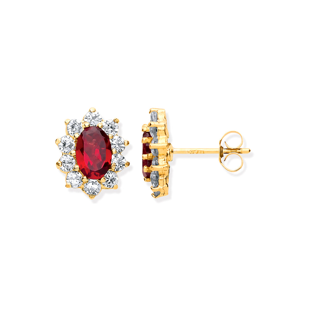 9ct Y/G Ruby & CZs Cluster Studs